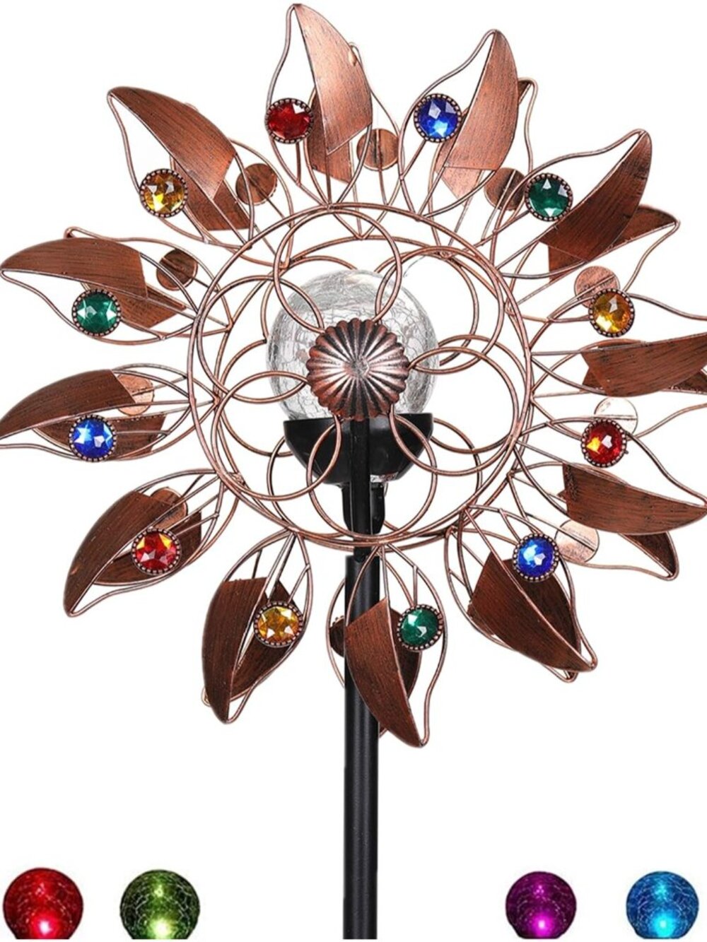 Solar Wind Spinner Multi-Color LED Lighting by Solar Powered Glass Ball with Kin - Picture 3 of 6